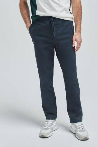 Navy Tapered Fit Elasticated Waist Trousers - Allsport
