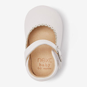 White Leather Mary Jane Baby Shoes (0-18mths) - Allsport
