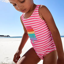 Load image into Gallery viewer, Pink/White Stripes Swimsuit (3mths-5yrs) - Allsport
