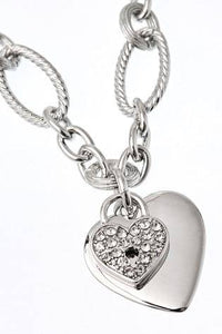 Silver Tone Pave Heart Charm Link Necklace - Allsport