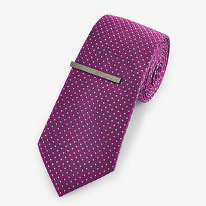 Fuchsia Pink/Blue Textured Ties 2 Pack With Tie Clip