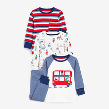 Load image into Gallery viewer, White/Blue/ Red London Dino 3 Pack Snuggle Pyjamas (9mths-6yrs) - Allsport
