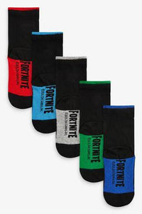 Black 5 Pack Cotton Rich Fortnite Socks - Allsport