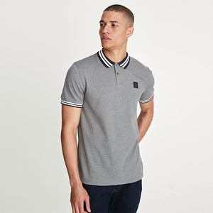 Grey Marl Tipped Regular Fit Pique Polo Shirt - Allsport