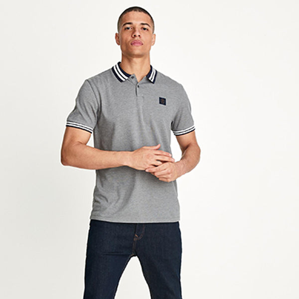 Grey Marl Tipped Regular Fit Pique Polo Shirt - Allsport