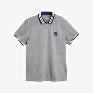 Grey Marl Tipped Regular Fit Pique Polo Shirt - Allsport