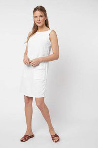 White Linen Blend Shift Dress - Allsport
