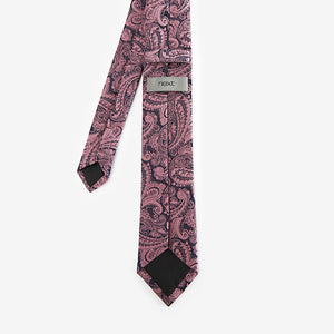 Pink Paisley Slim Tie With Tie Clip