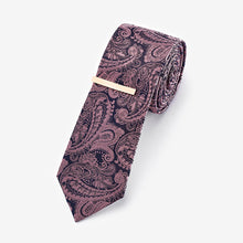 Load image into Gallery viewer, Pink Paisley Slim Tie With Tie Clip
