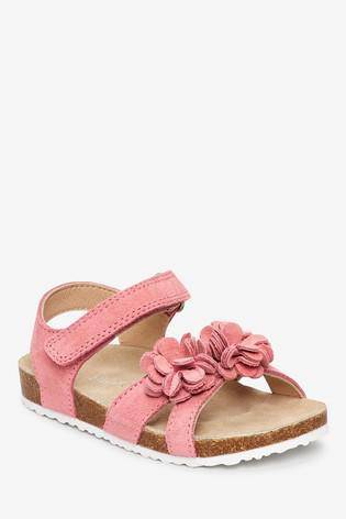 Corkbed Leather Flower Pink Sandals - Allsport