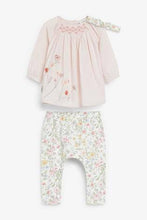 Load image into Gallery viewer, Pink/White Floral Blouse, Leggings And Headband Set  (up to 18 months) - Allsport
