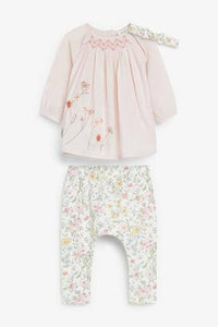 Pink/White Floral Blouse, Leggings And Headband Set  (up to 18 months) - Allsport