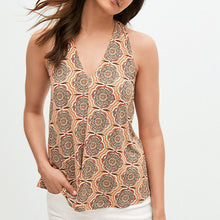 Load image into Gallery viewer, Ochre Yellow Tile Print Halter Back V-Neck Top - Allsport

