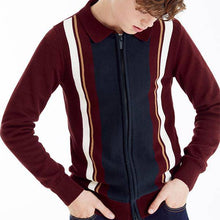 Load image into Gallery viewer, Knitted Vertical Stripe Zip Through Polo (3-12yrs) - Allsport
