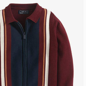 Knitted Vertical Stripe Zip Through Polo (3-12yrs) - Allsport