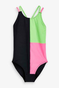 Black/Neon Colourblock 2 Piece Swimsuit And Scrunchie Set - Allsport