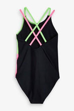 Load image into Gallery viewer, Black/Neon Colourblock 2 Piece Swimsuit And Scrunchie Set - Allsport
