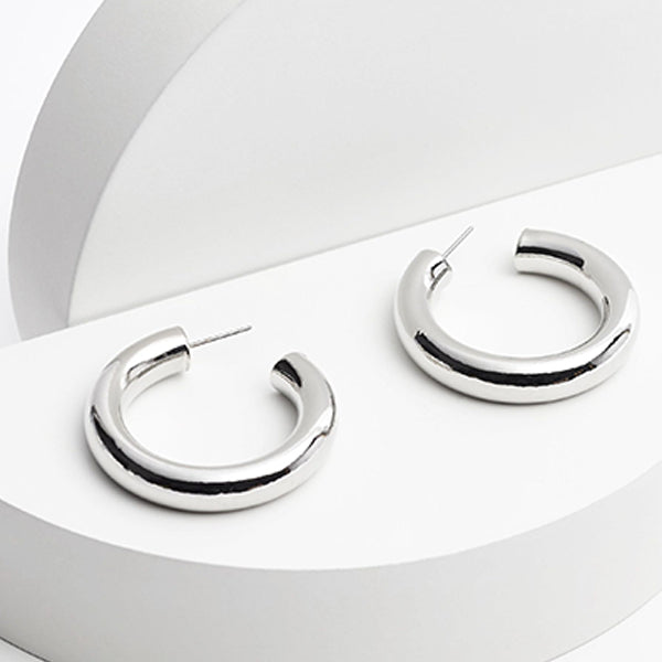 Silver Tone Recycled Metal Chunky Hoop Earrings