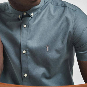 Mid Blue Slim Fit Short Sleeve Stretch Oxford Shirt - Allsport