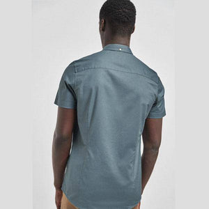 Mid Blue Slim Fit Short Sleeve Stretch Oxford Shirt - Allsport