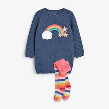 Load image into Gallery viewer, Navy Rainbow Jumper Dress With Tights (3mths-5yrs) - Allsport
