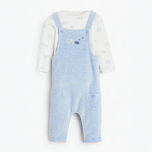 Load image into Gallery viewer, Blue Velour Baby Dungarees And Bodysuit Set (0mths-18mths) - Allsport

