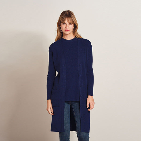 Navy Co-ord Long Rib Cardigan - Allsport