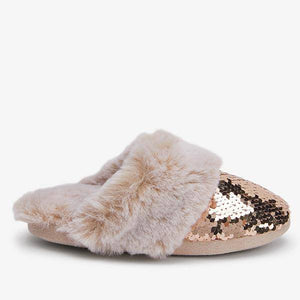 Rose Gold Sequin Faux Fur Mule Slippers (Older) - Allsport