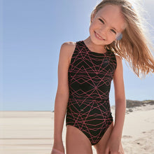 Load image into Gallery viewer, Black / Pink Sports Swimsuit (3-12yrs) - Allsport
