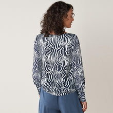 Load image into Gallery viewer, Navy Blue Zebra Long Sleeve Cuff Top - Allsport
