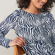 Load image into Gallery viewer, Navy Blue Zebra Long Sleeve Cuff Top - Allsport
