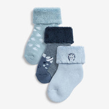 Load image into Gallery viewer, Blue 3 Pack Towelling Baby Socks (0mths-2yrs) - Allsport

