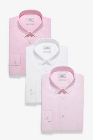 Next Luxembourg Pink Slim Fit Single Cuff Stripe And Texture Shirt Three Pack - Allsport