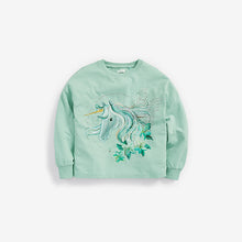 Load image into Gallery viewer, Mint Green Pretty Unicorn Long Sleeve T-Shirt (3-12yrs) - Allsport
