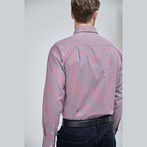 Navy/Red Gingham Check Regular Fit Easy Iron Button Down Oxford Shirt - Allsport