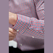 Load image into Gallery viewer, Navy/Red Gingham Check Regular Fit Easy Iron Button Down Oxford Shirt - Allsport
