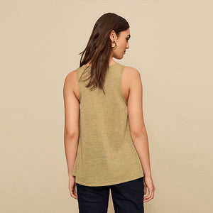 Sage Green Metallic Linen Mix And Lurex Vest - Allsport