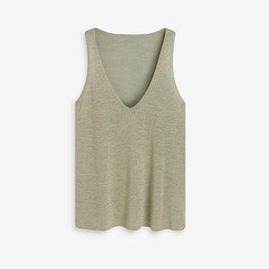 Sage Green Metallic Linen Mix And Lurex Vest - Allsport