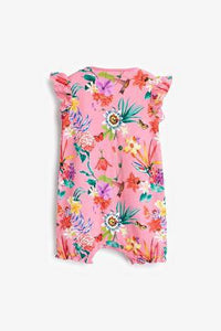Pink 2 Pack Tropical Floral Rompers  (up to 18 months) - Allsport