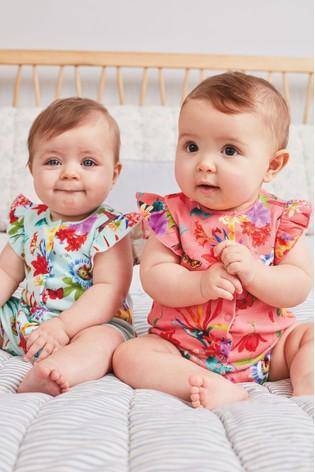 Pink 2 Pack Tropical Floral Rompers  (up to 18 months) - Allsport