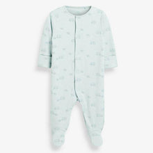 Load image into Gallery viewer, Pale Blue 4 Pack Organic Cotton Elephant Sleepsuits (0-18mths) - Allsport
