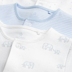 Pale Blue 4 Pack Cotton Elephant Sleepsuits (0-18mths) - Allsport