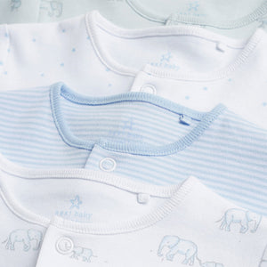 Pale Blue 4 Pack Cotton Elephant Sleepsuits (0-18mths) - Allsport