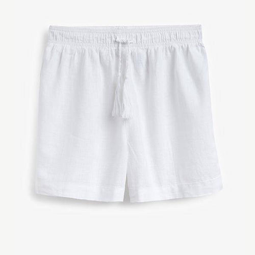 White Linen Blend Pull-On Shorts - Allsport