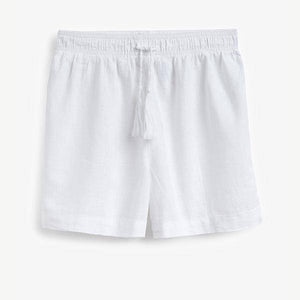 White Linen Blend Pull-On Shorts - Allsport