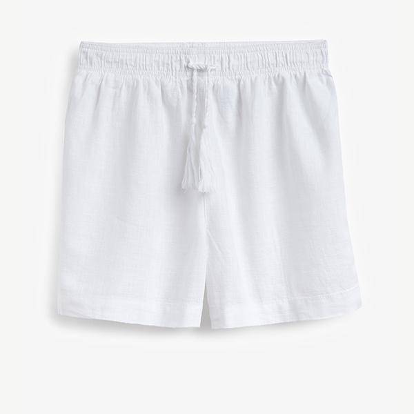 White Linen Blend Pull-On Shorts - Allsport