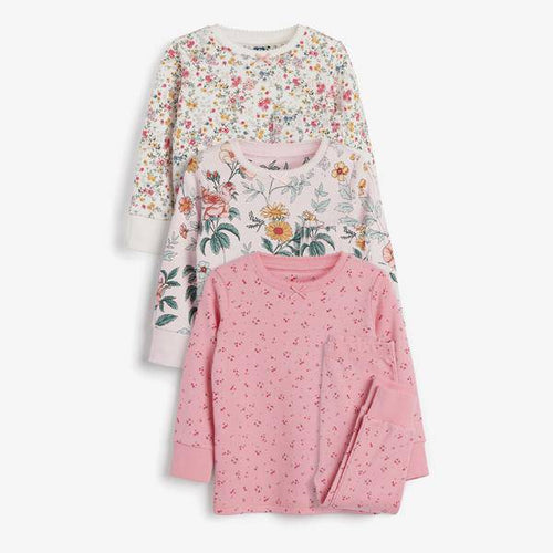Pink 3 Pack Ditsy Floral Print Cotton Snuggle Pyjamas (9mths-8yrs) - Allsport