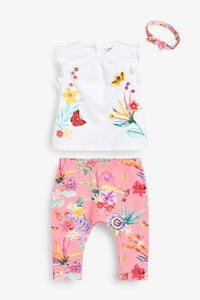White/Coral T-Shirt, Leggings And Headband Set  (up to 18 months) - Allsport