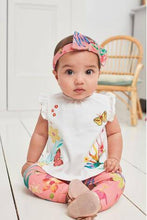 Load image into Gallery viewer, White/Coral T-Shirt, Leggings And Headband Set  (up to 18 months) - Allsport
