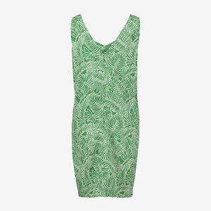 Green Palm Print Linen Blend Shift Dress - Allsport